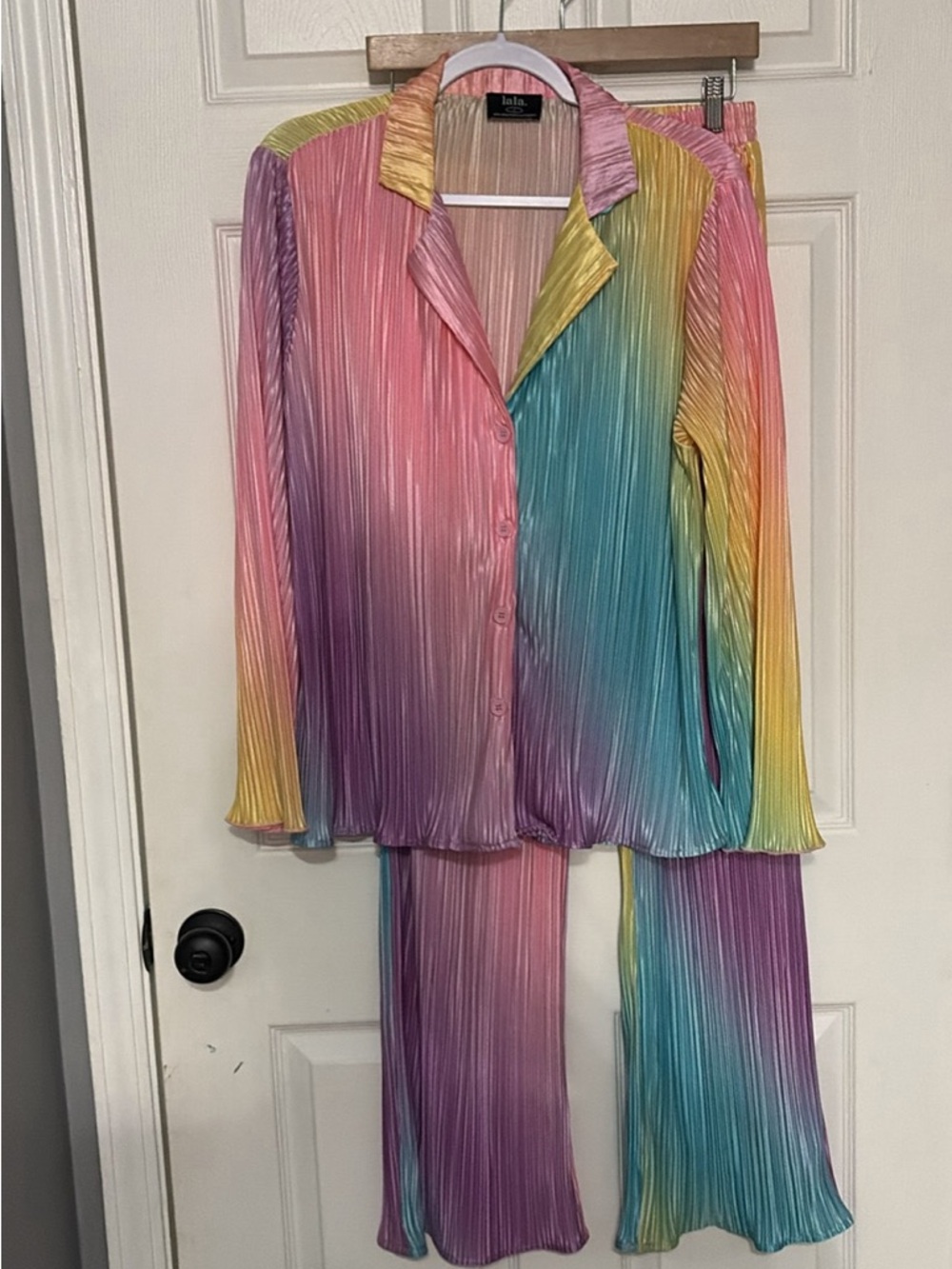 Dressed in LALA Multicolor Pleated Two-Piece Set - Pink, Purple, Yellow, Teal